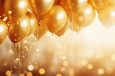 Golden Balloons Floating Against A Bokeh Background
