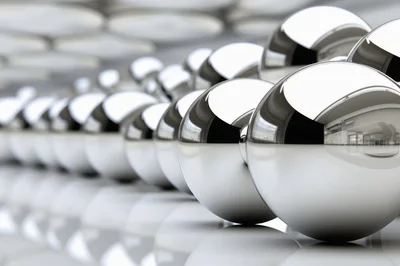 Polished Chrome Spheres Arranged In A Row