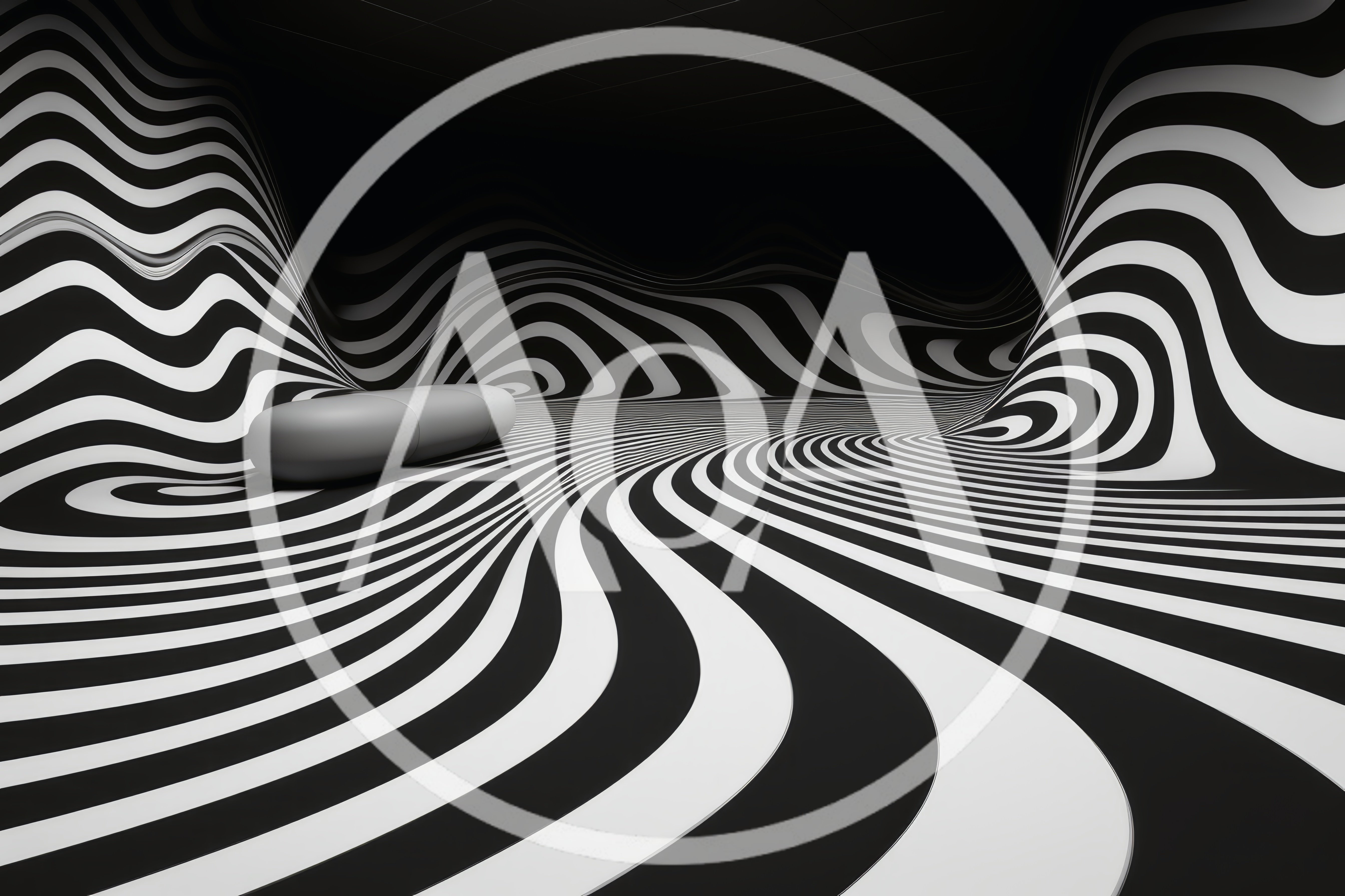 Abstract Surreal Room With Optical Illusion Striped Walls