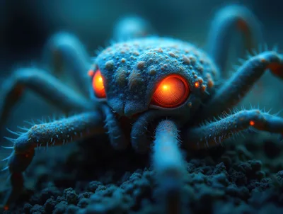 Macro Close Up Of A Glowing Eyed Alien Spider