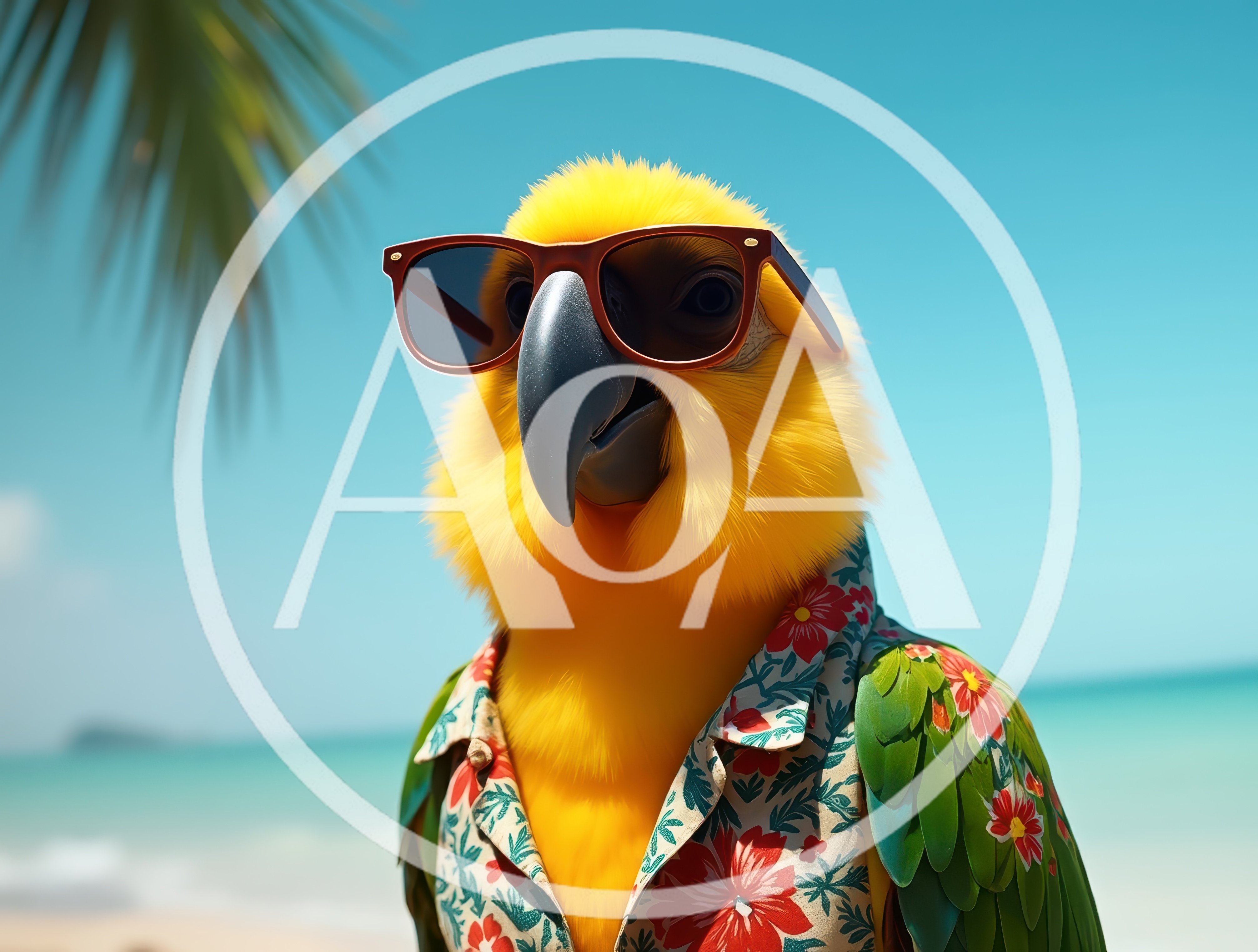 Anthropomorphic Yellow Parrot Wearing Sunglasses And Hawaiian Shirt