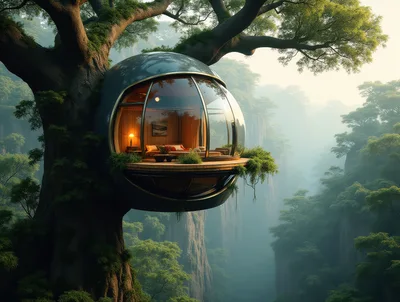 Futuristic Spherical Treehouse Nestled In A Lush Forest