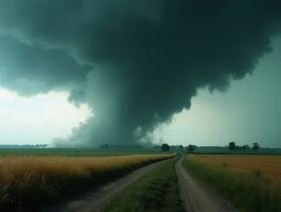 Ominous Supercell Storm Over Rural Farmland