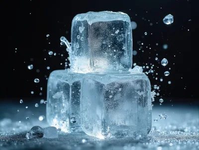 Ice Cubes With Water Splashes On Dark Background