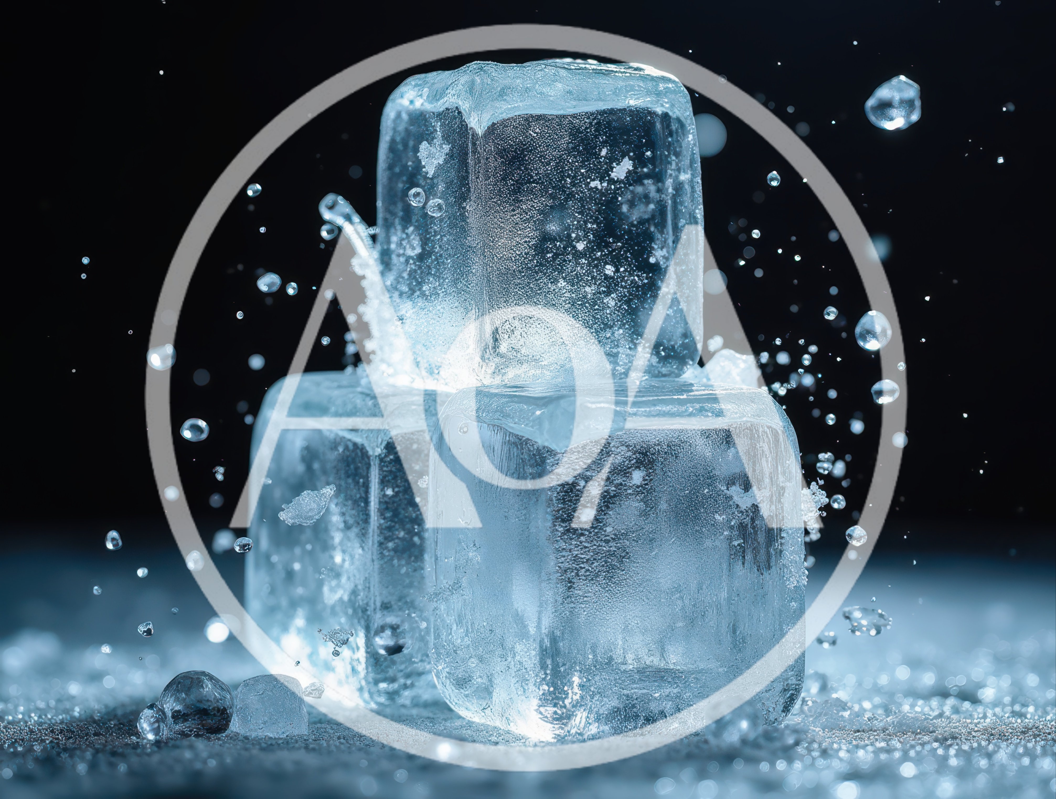 Ice Cubes With Water Splashes On Dark Background