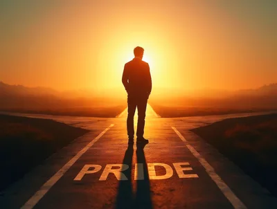 Man Standing At A Crossroads With Pride Text