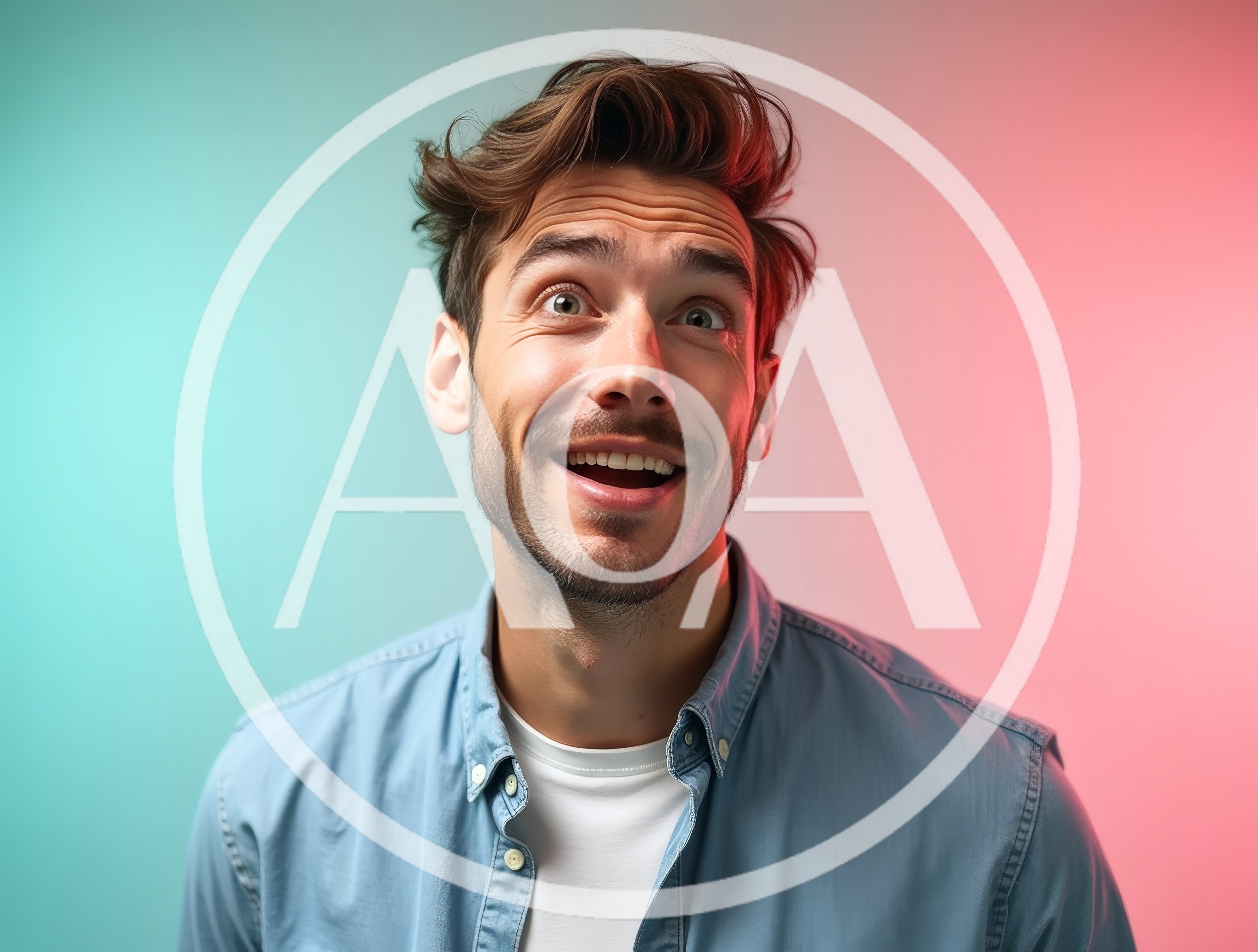 Surprised Young Man Looking Upwards With Excited Expression