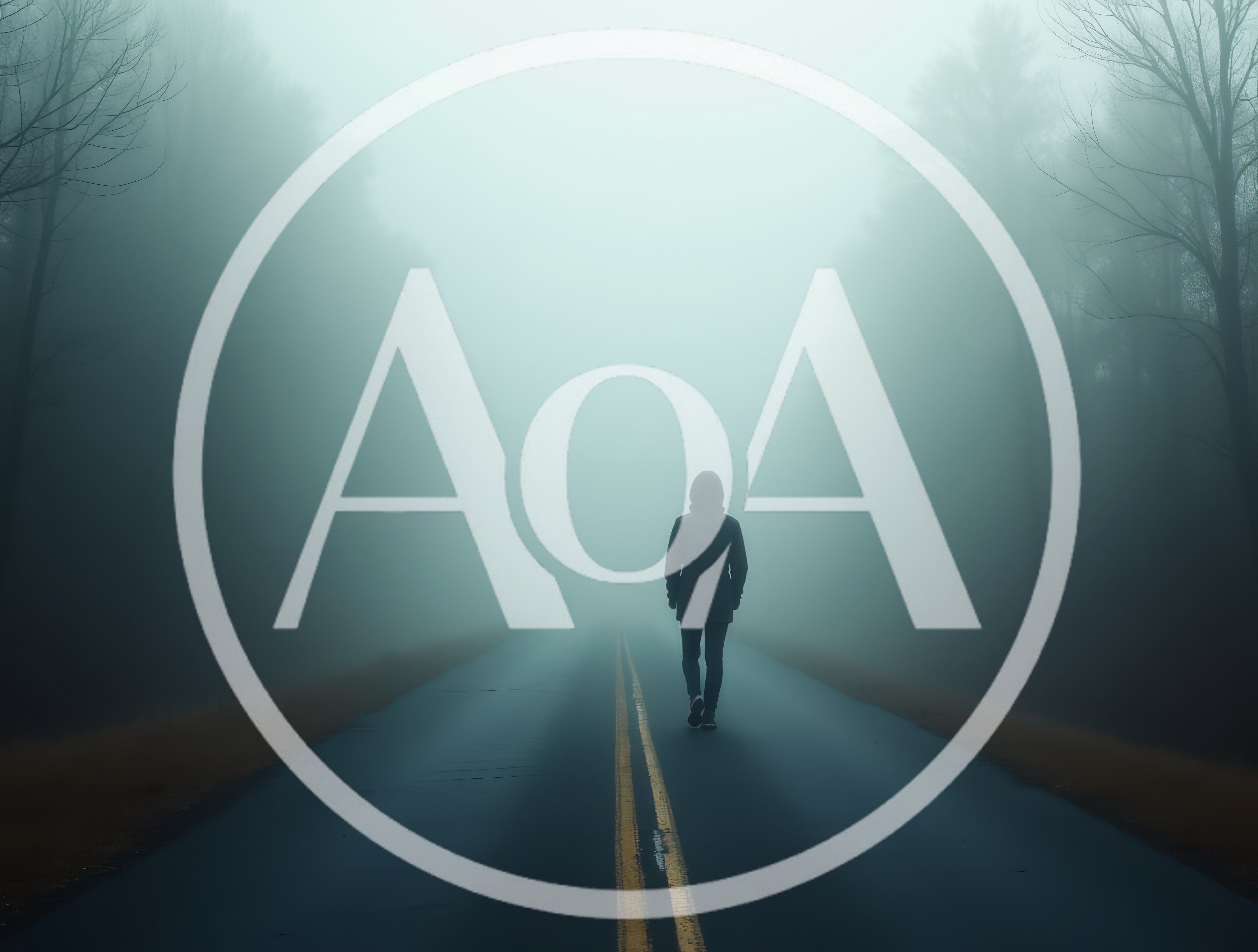Person Walking Alone Down A Foggy Country Road