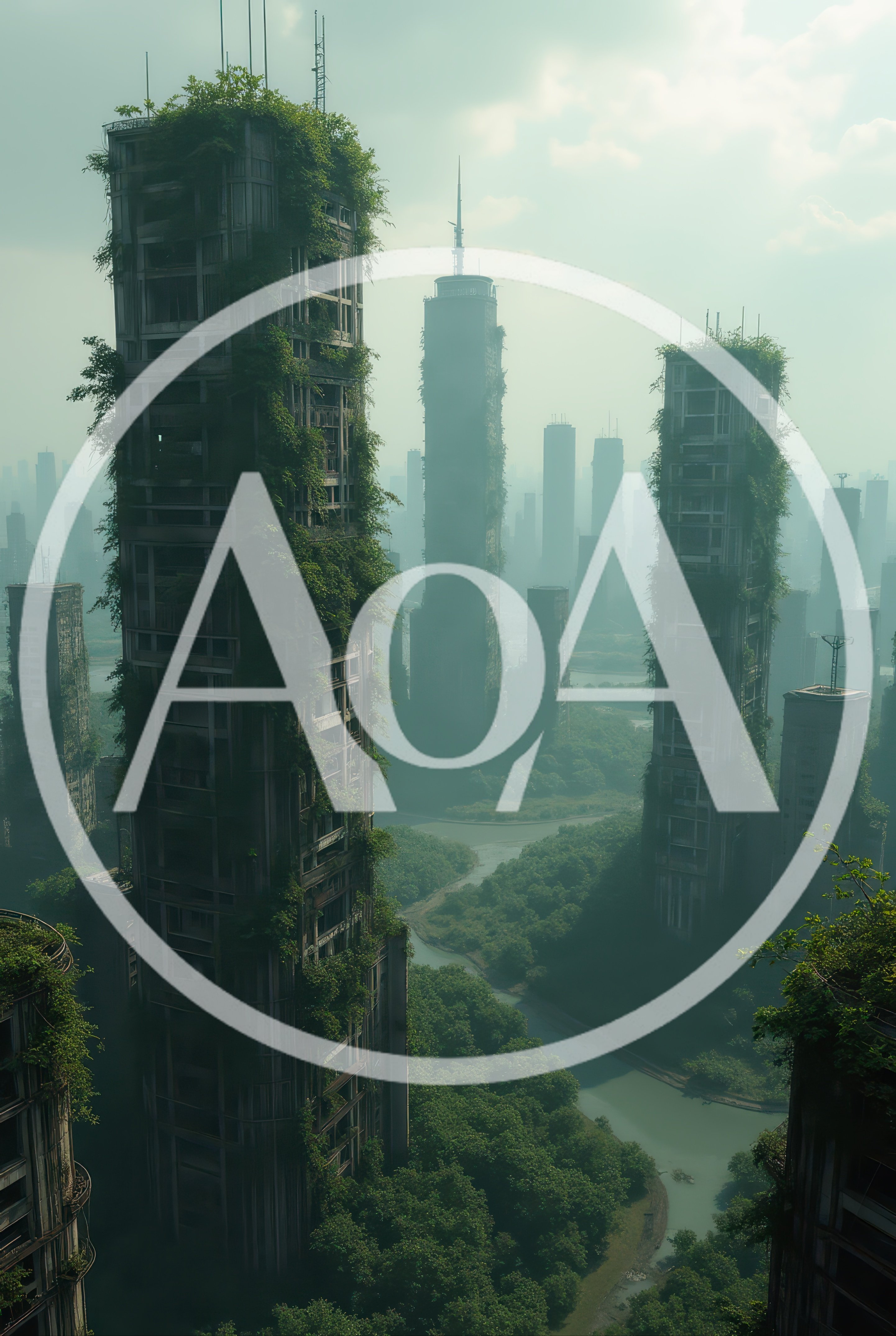 Post Apocalyptic Cityscape With Overgrown Skyscrapers And River