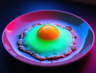 Neon Lit Fried Egg On A Plate