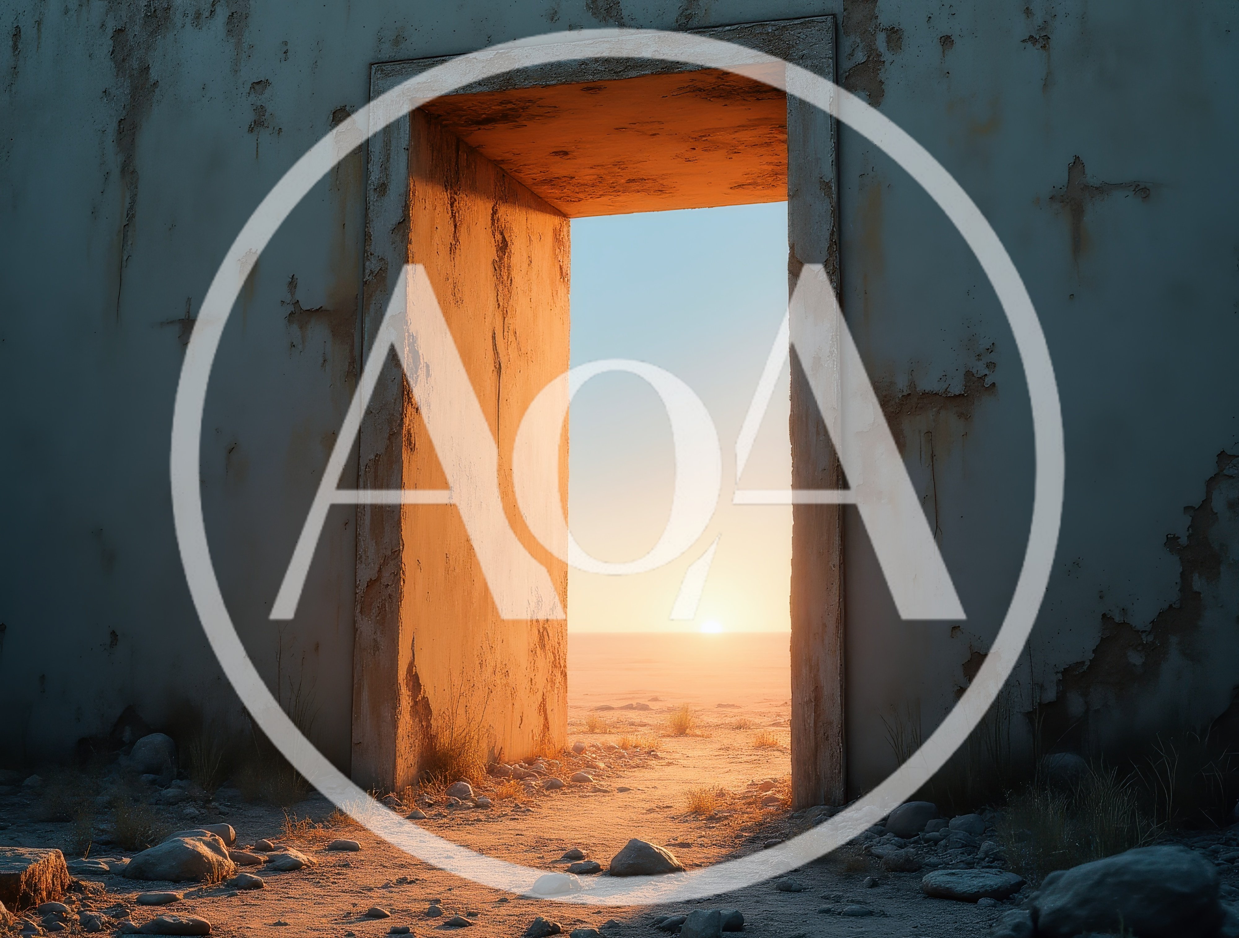 Ruined Wall With Open Doorway Overlooking Desert Sunset