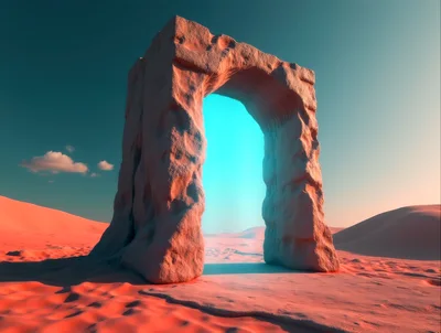 Surreal Stone Archway Portal In A Desert Landscape