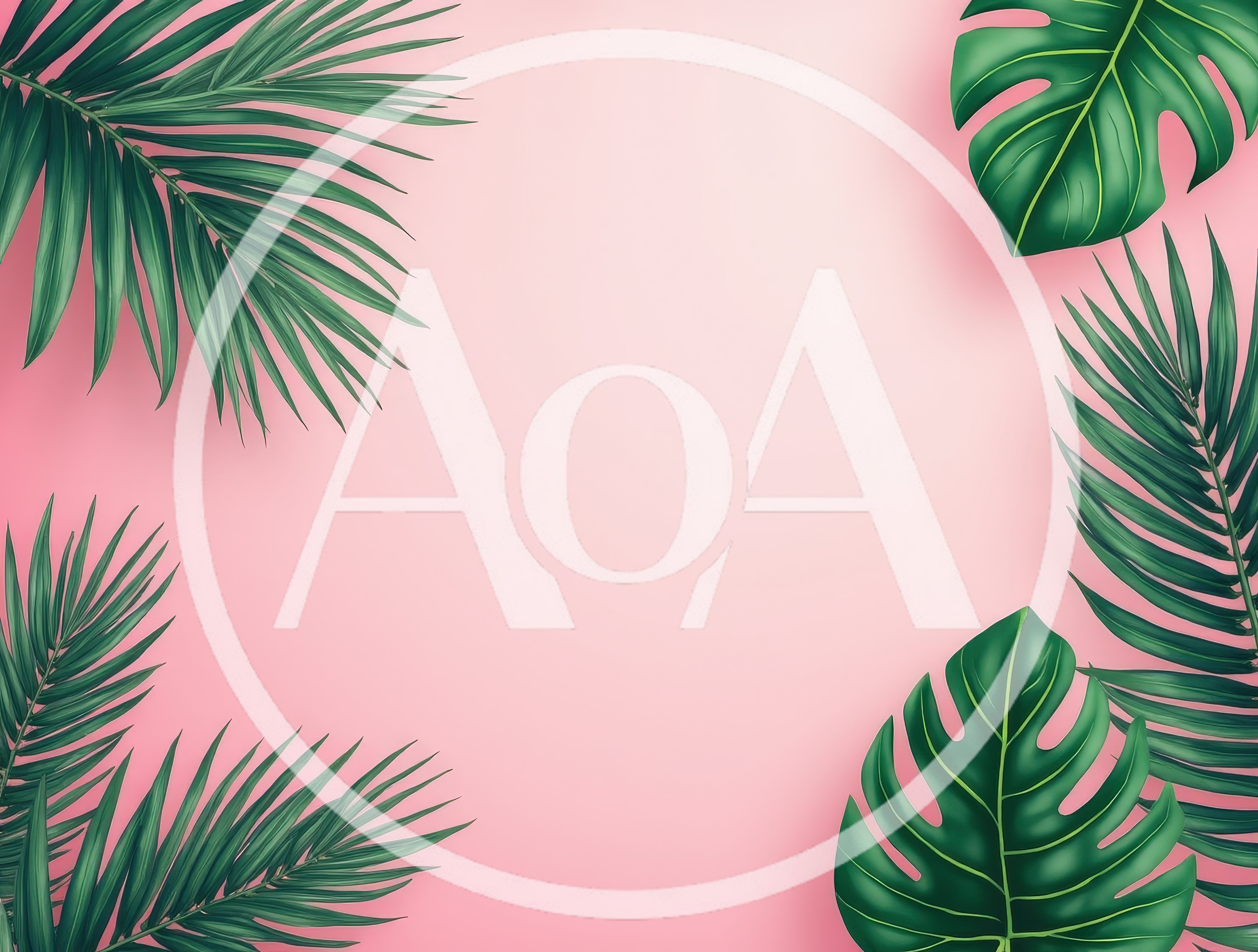 Tropical Palm Leaves Border on Pastel Pink Background
