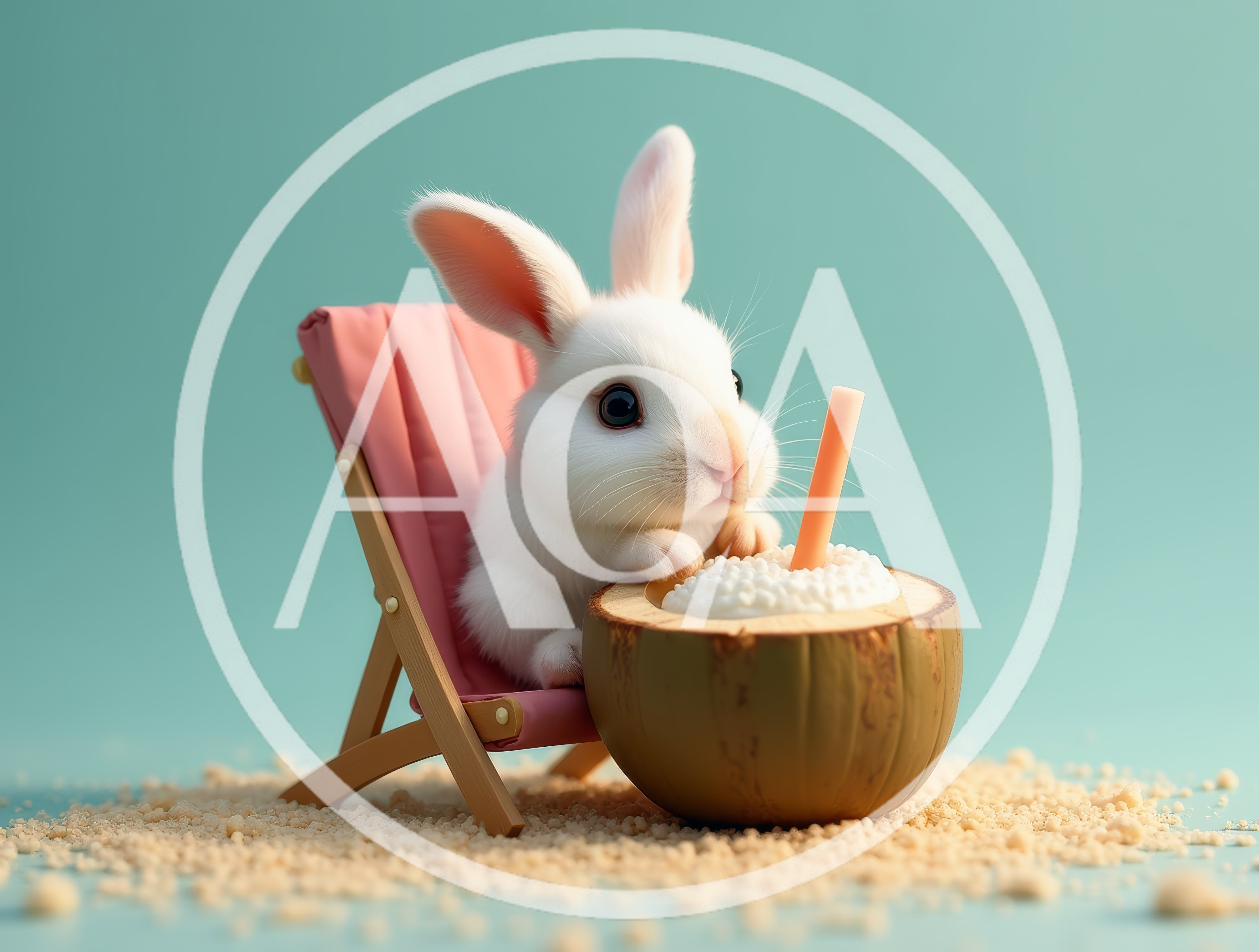Cute White Bunny Relaxing In A Beach Chair