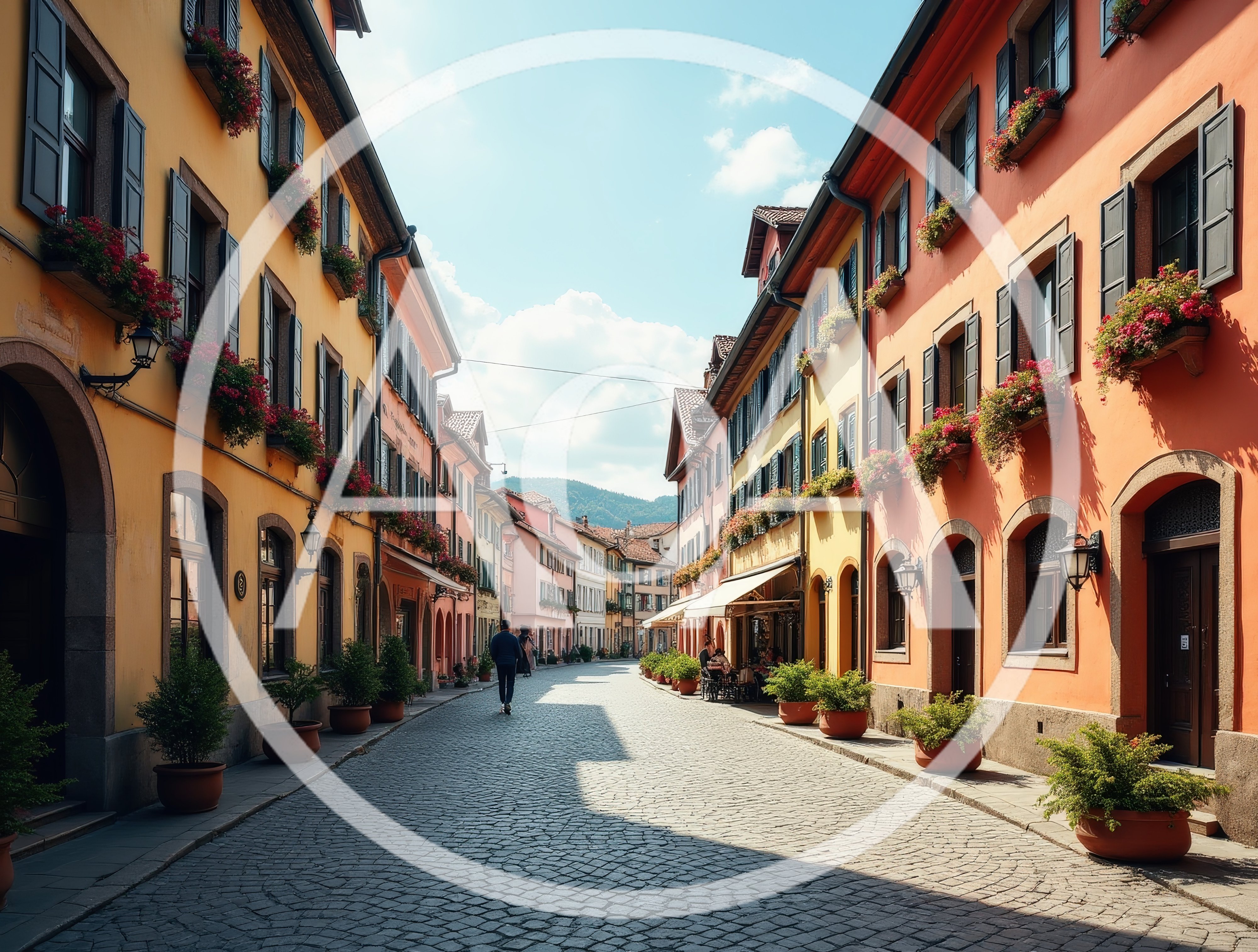 Cobblestone Street In A Colorful European Village