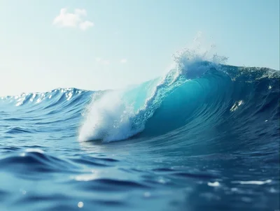 Powerful Blue Ocean Wave Breaking In Sunlight