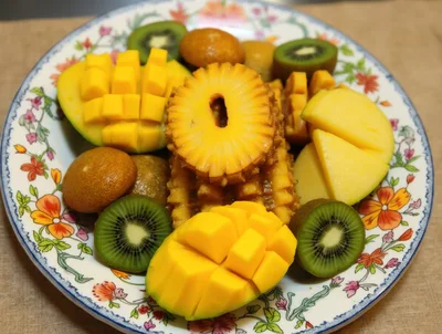 Fresh Tropical Fruit Platter With Mango Kiwi And Pineapple