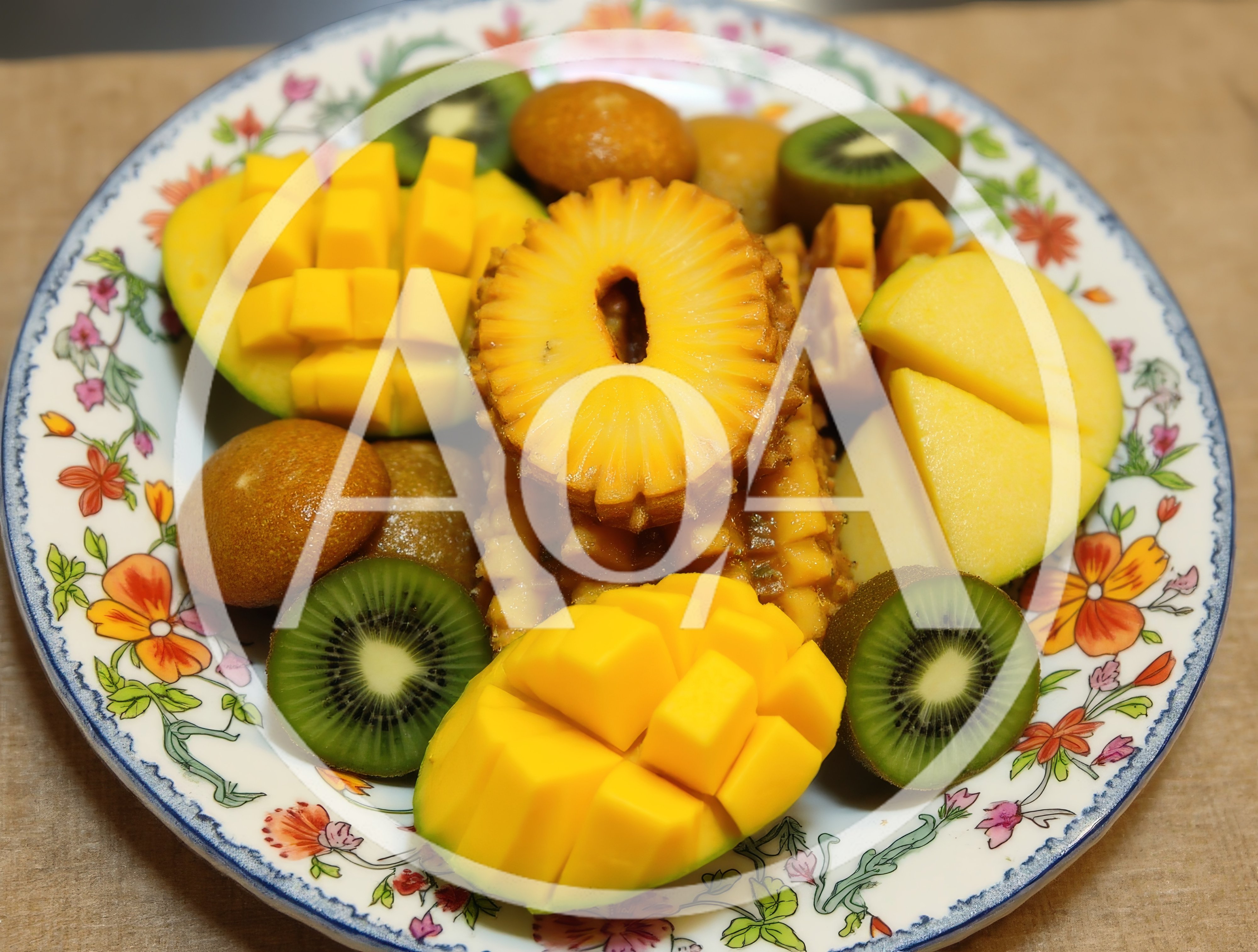 Fresh Tropical Fruit Platter With Mango Kiwi And Pineapple