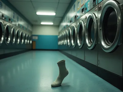 Single White Sock Standing Alone In A Laundromat