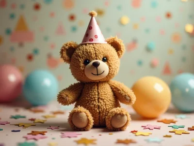 Cute Teddy Bear Wearing A Party Hat