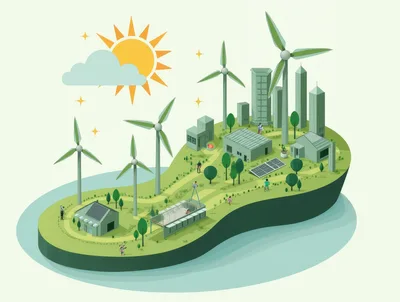 Isometric Illustration Of A Sustainable Green Energy Island