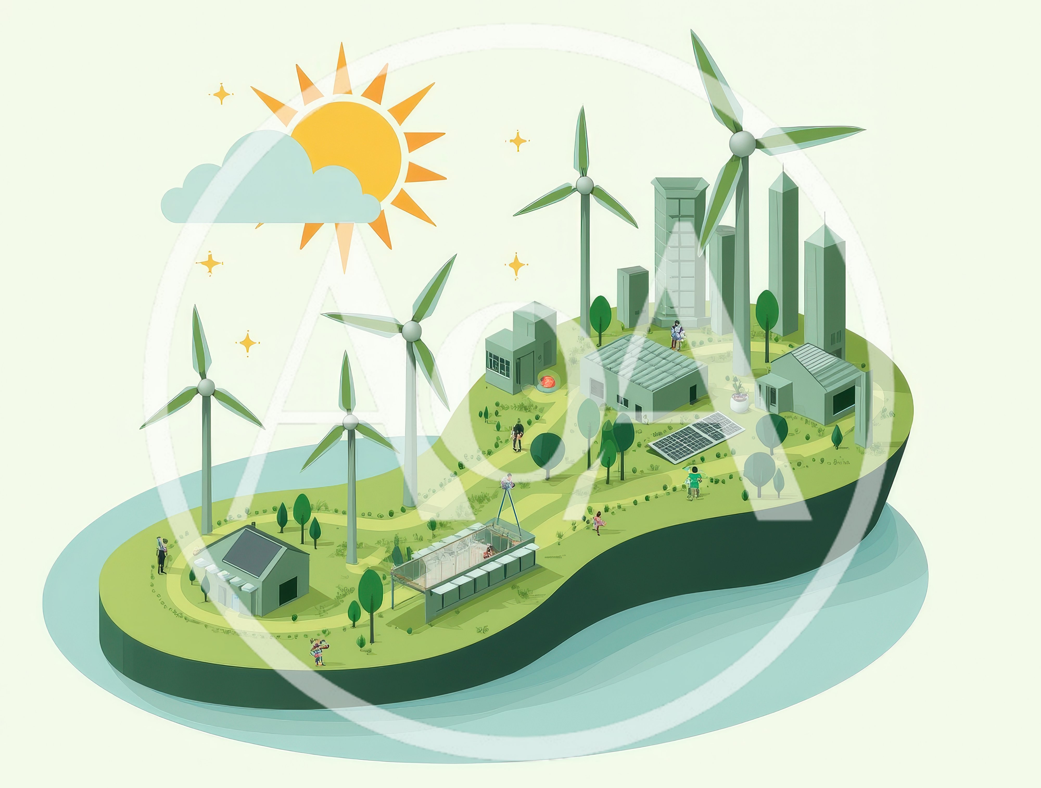 Isometric Illustration Of A Sustainable Green Energy Island