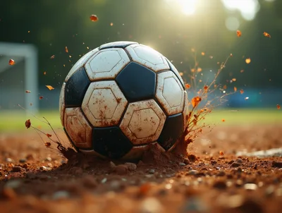 Soccer Ball Impacting Dirt Field at Sunset