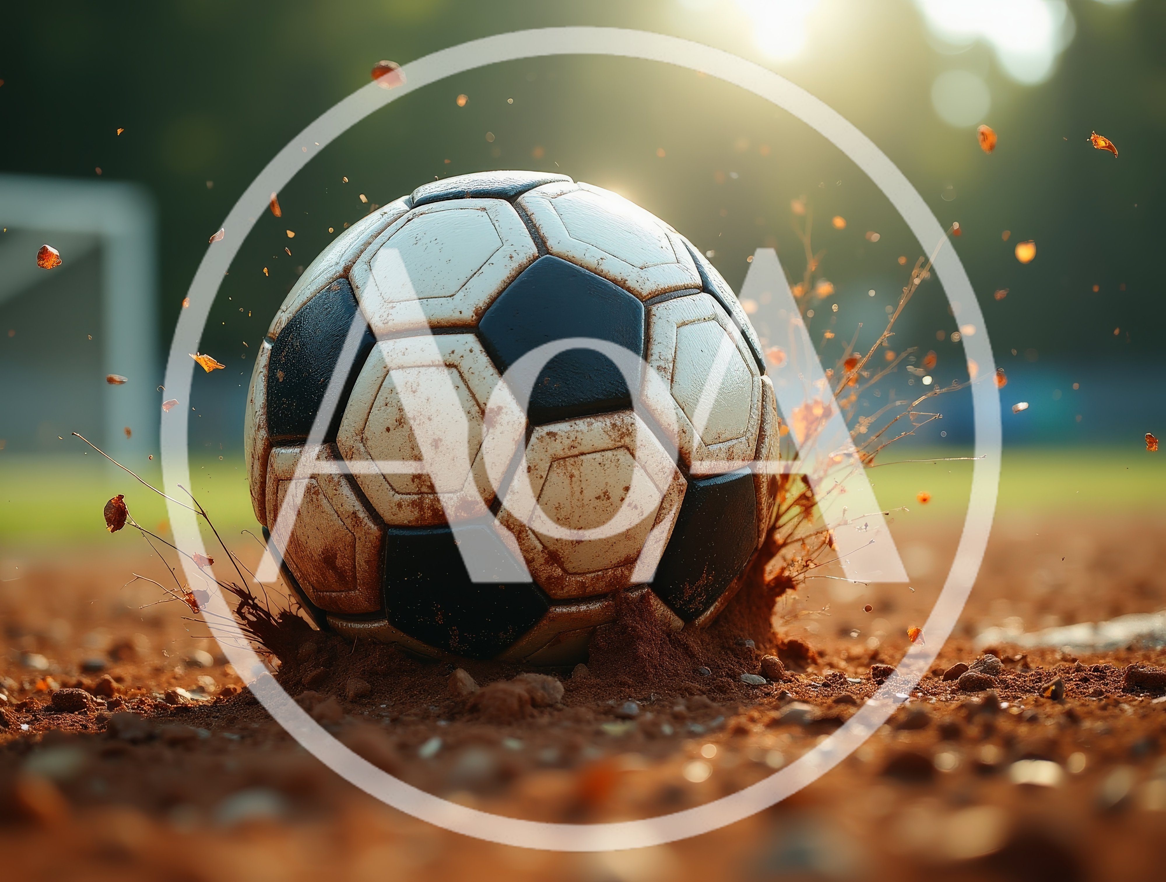 Soccer Ball Impacting Dirt Field at Sunset