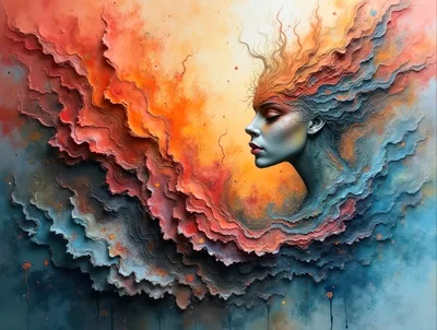 Surreal Portrait Of A Woman With Abstract Flowing Hair