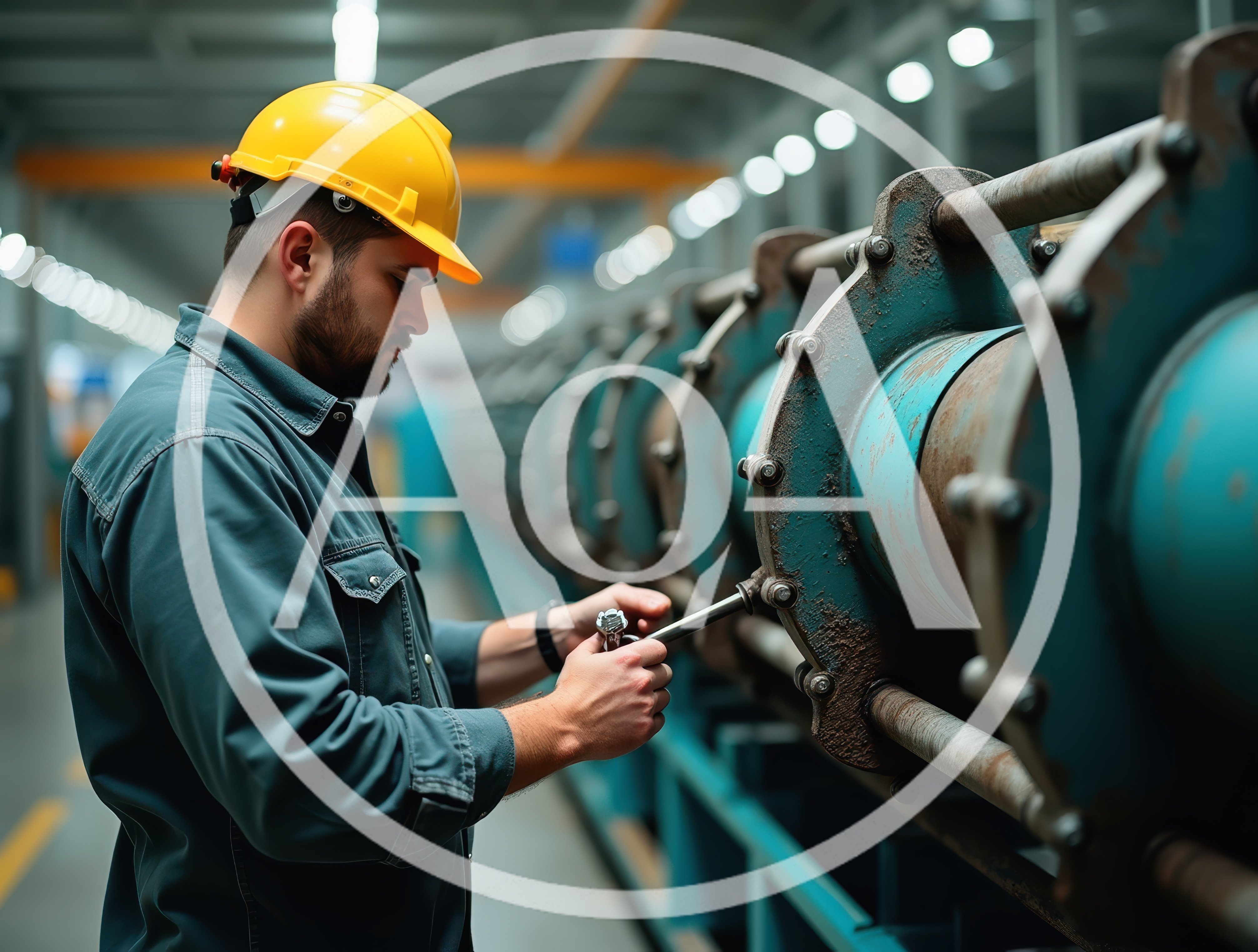 Industrial Worker Maintaining Large Machinery In Factory