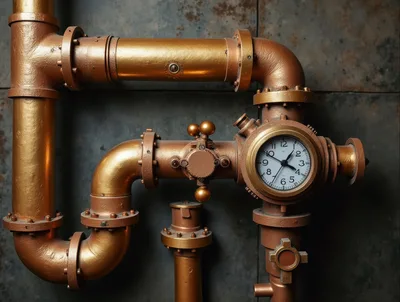 Steampunk Industrial Pipe System With Integrated Clock