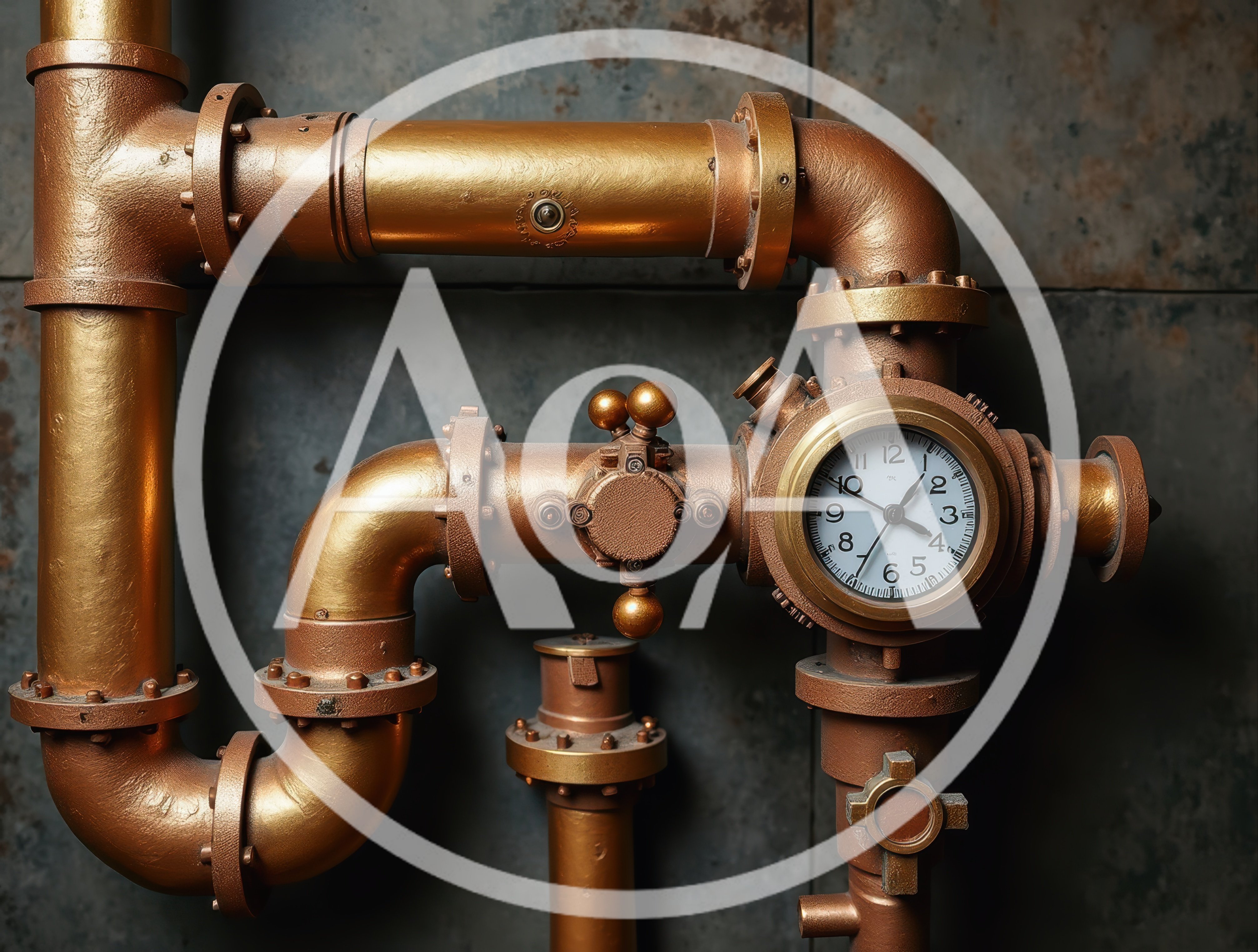 Steampunk Industrial Pipe System With Integrated Clock