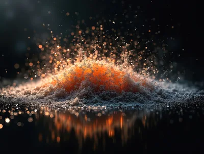 Abstract Explosion Of Glowing Orange Particles On Dark Surface