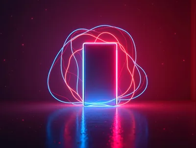 Neon Glowing Smartphone Frame With Abstract Light Trails