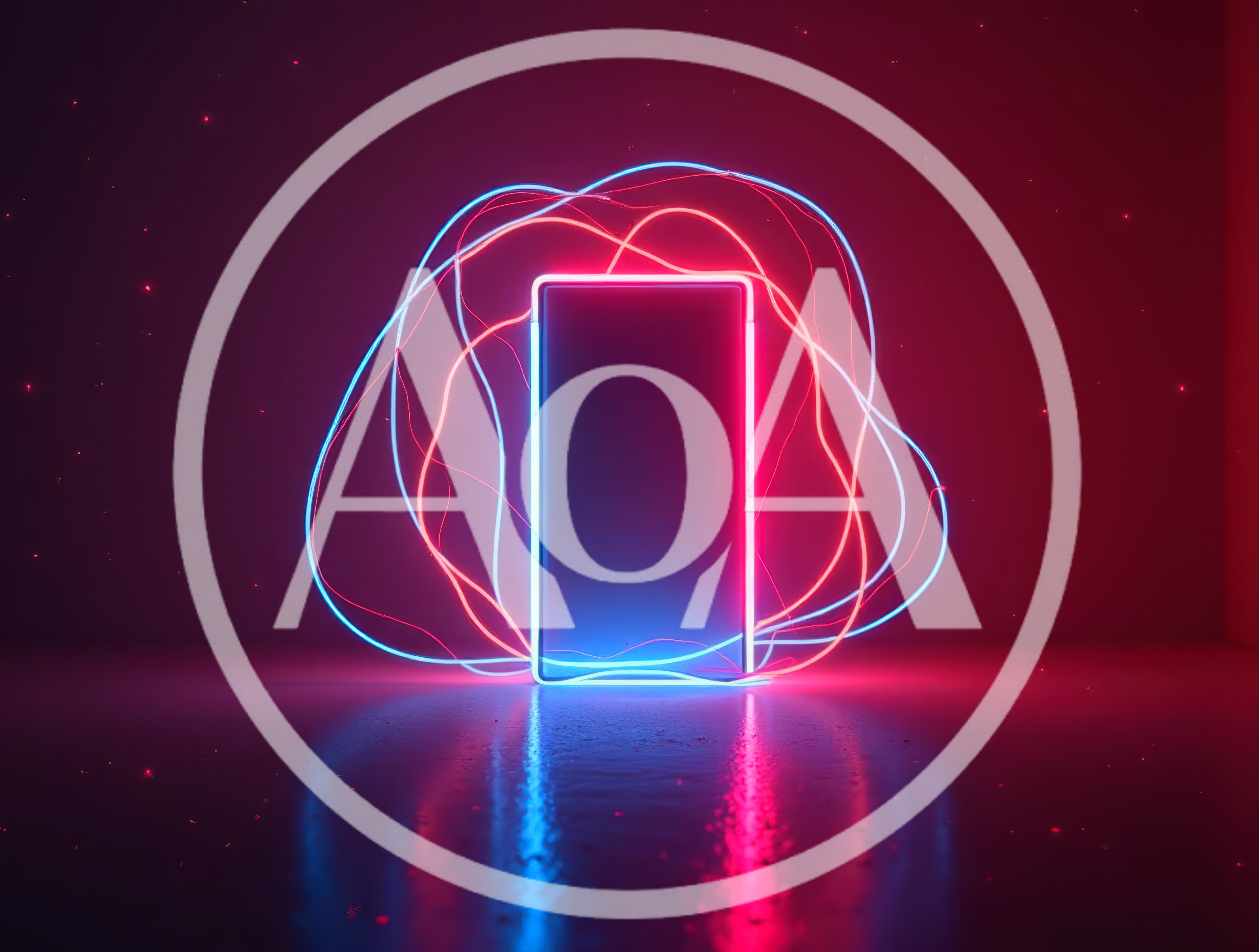 Neon Glowing Smartphone Frame With Abstract Light Trails