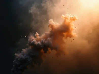 Explosive Dust Cloud Rising Against Dark Stormy Sky