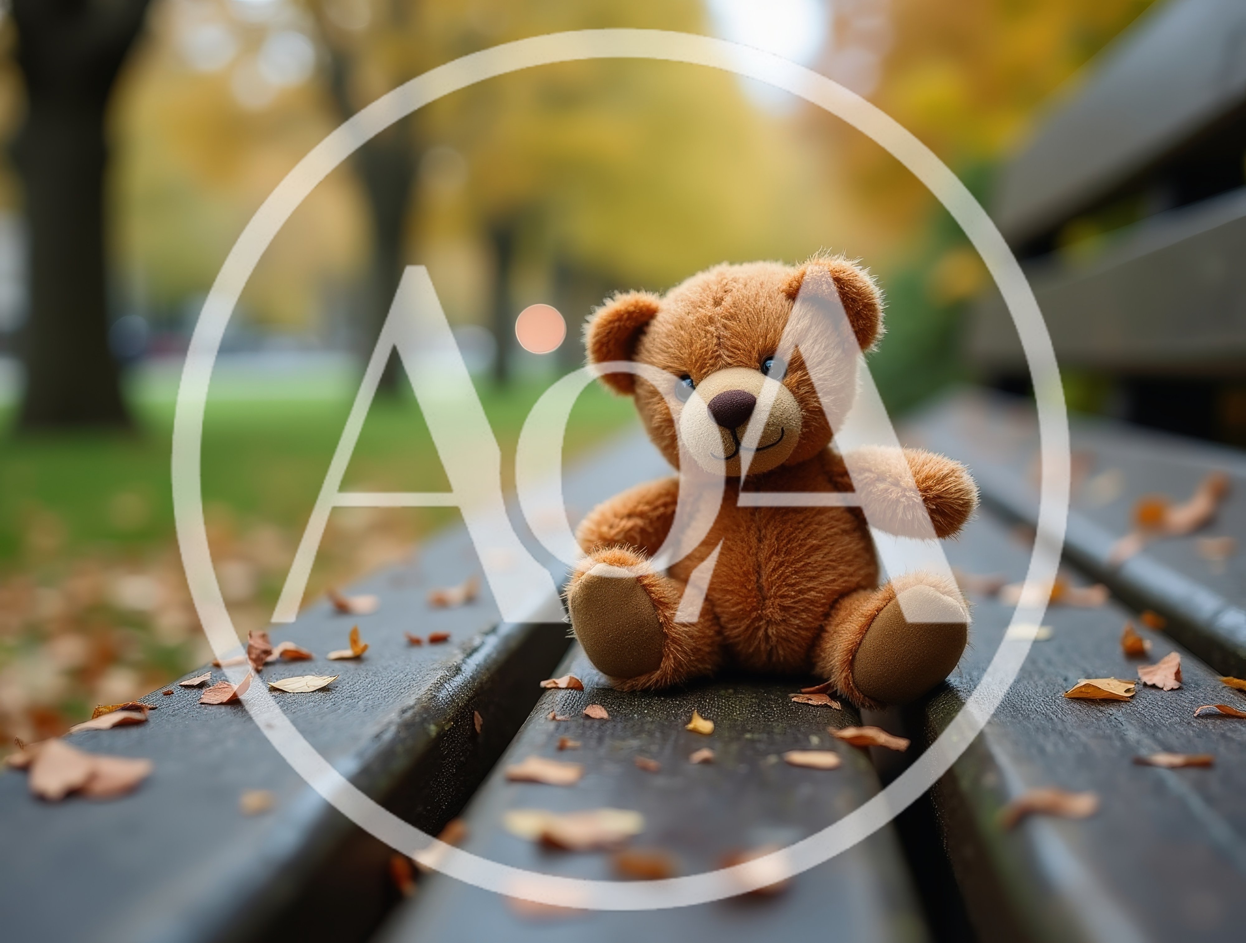 Small Brown Teddy Bear Sitting On A Park Bench