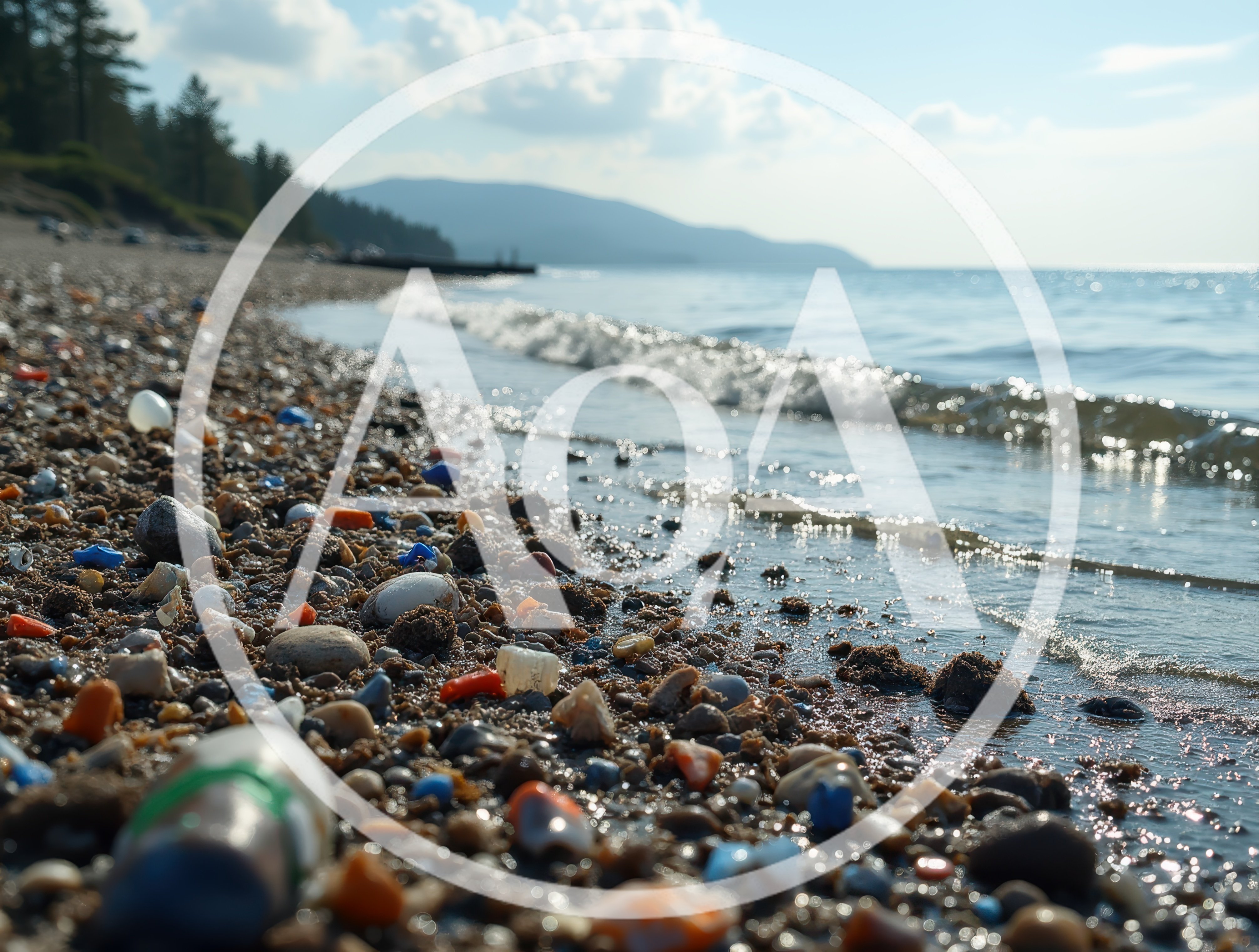 Plastic Pollution Scattered Along A Rocky Beach Shoreline