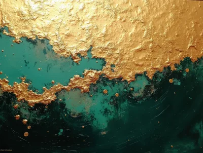 Abstract Gold Leaf And Teal Acrylic Painting