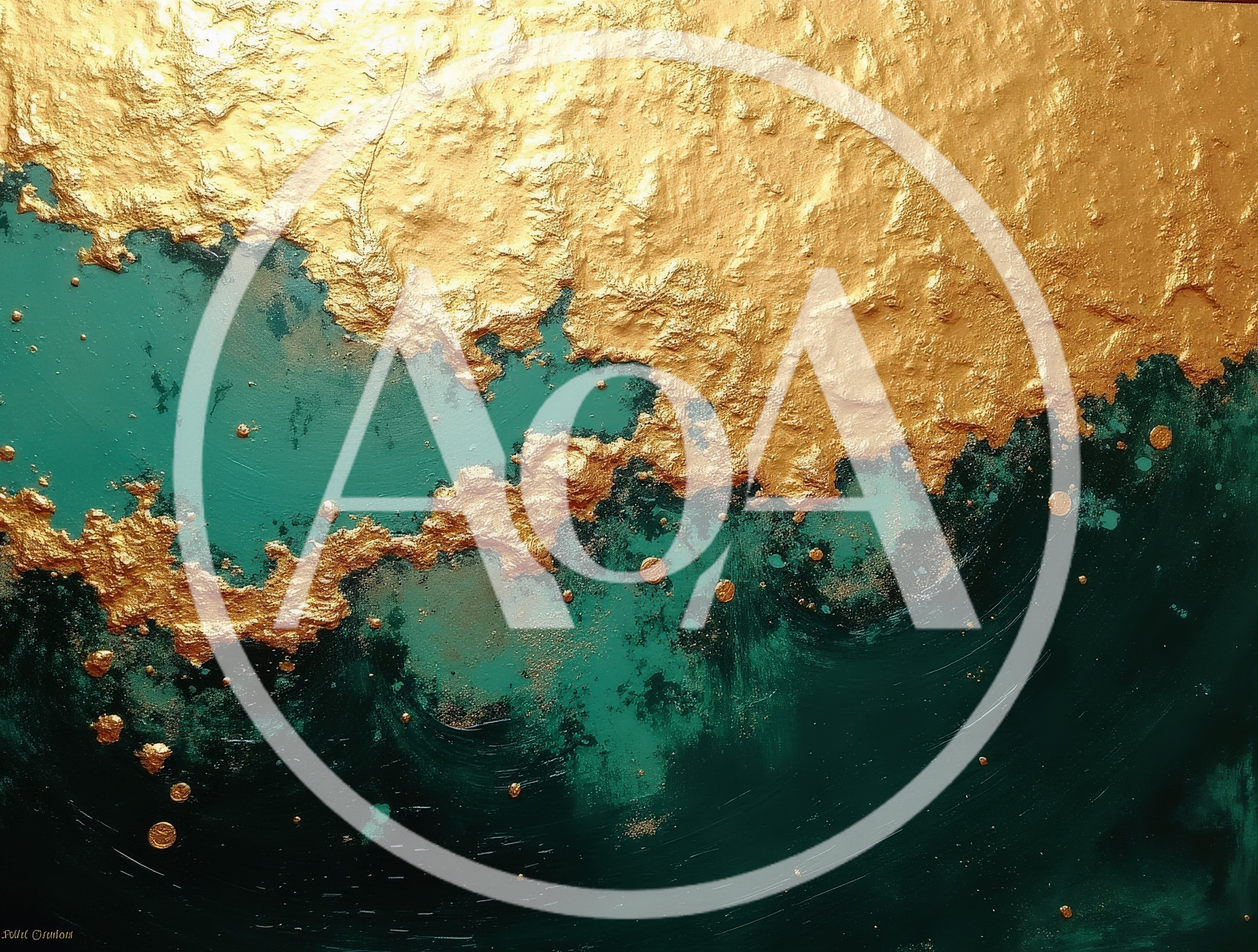 Abstract Gold Leaf And Teal Acrylic Painting