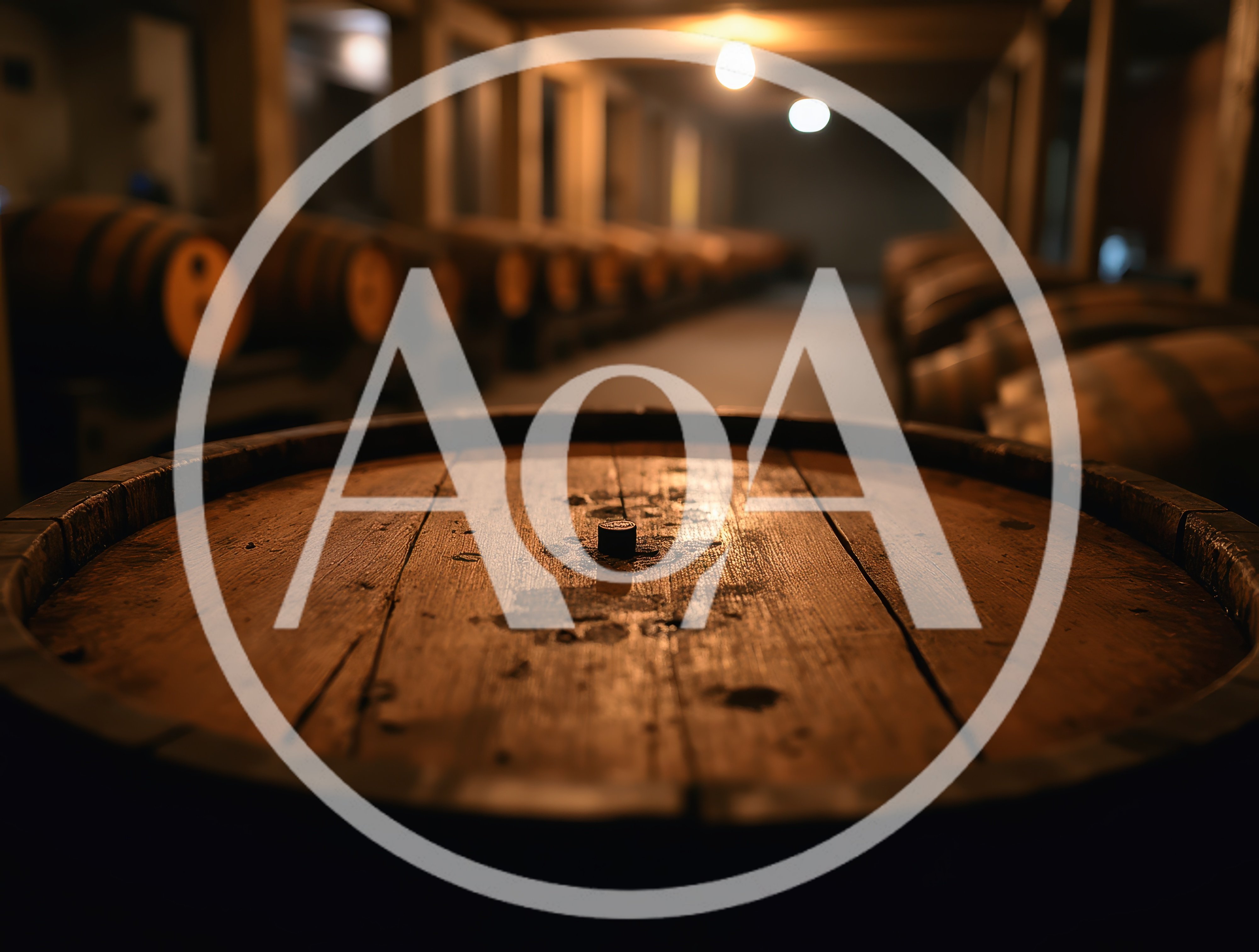 Wooden Wine Barrel In A Dimly Lit Cellar