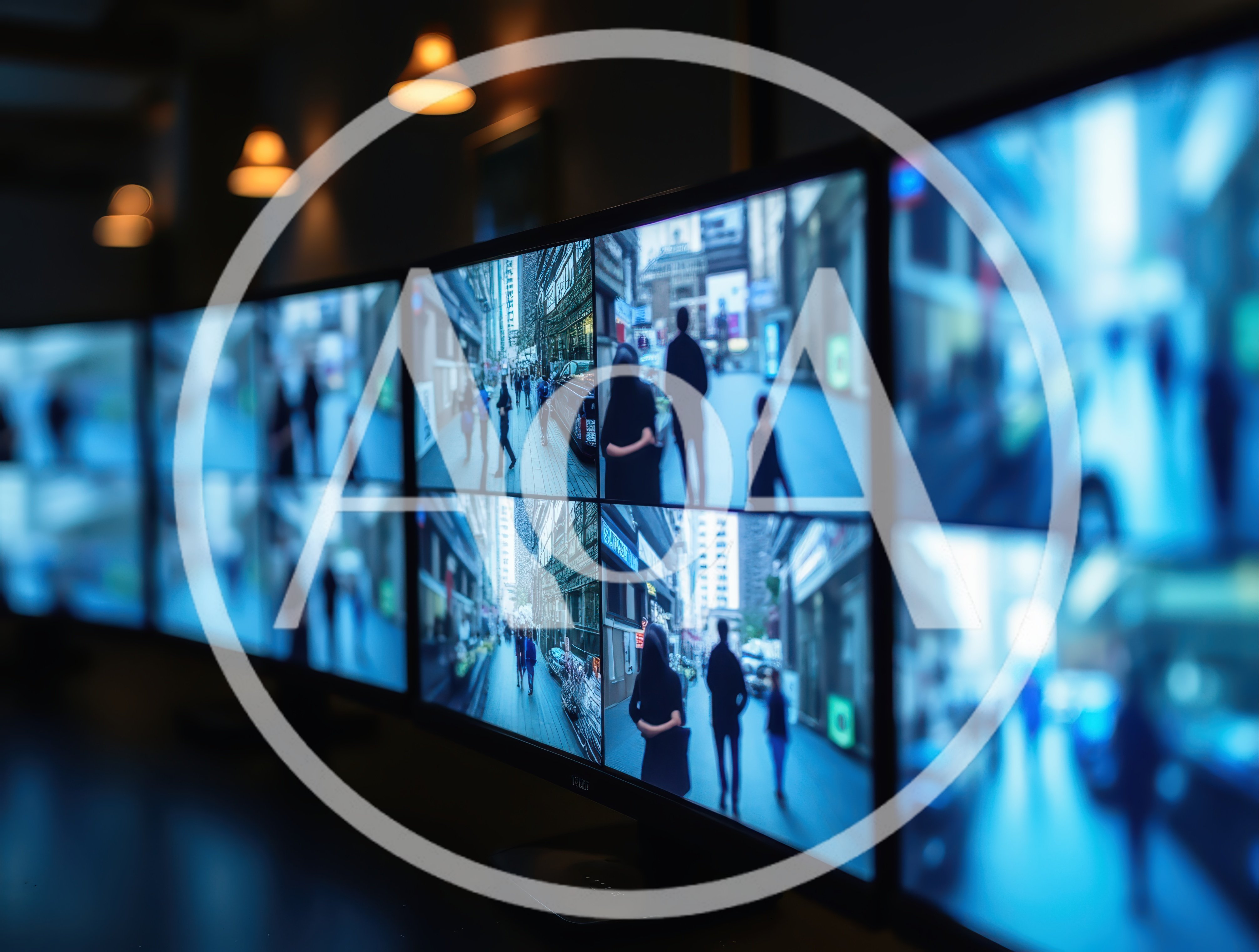 Security Surveillance Monitors Displaying City Street Footage