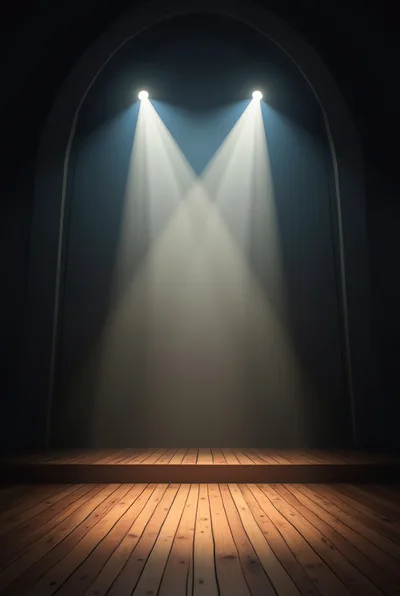 Empty Wooden Stage With Dual Spotlight Beams
