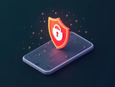3D Mobile Security Shield Icon on Smartphone