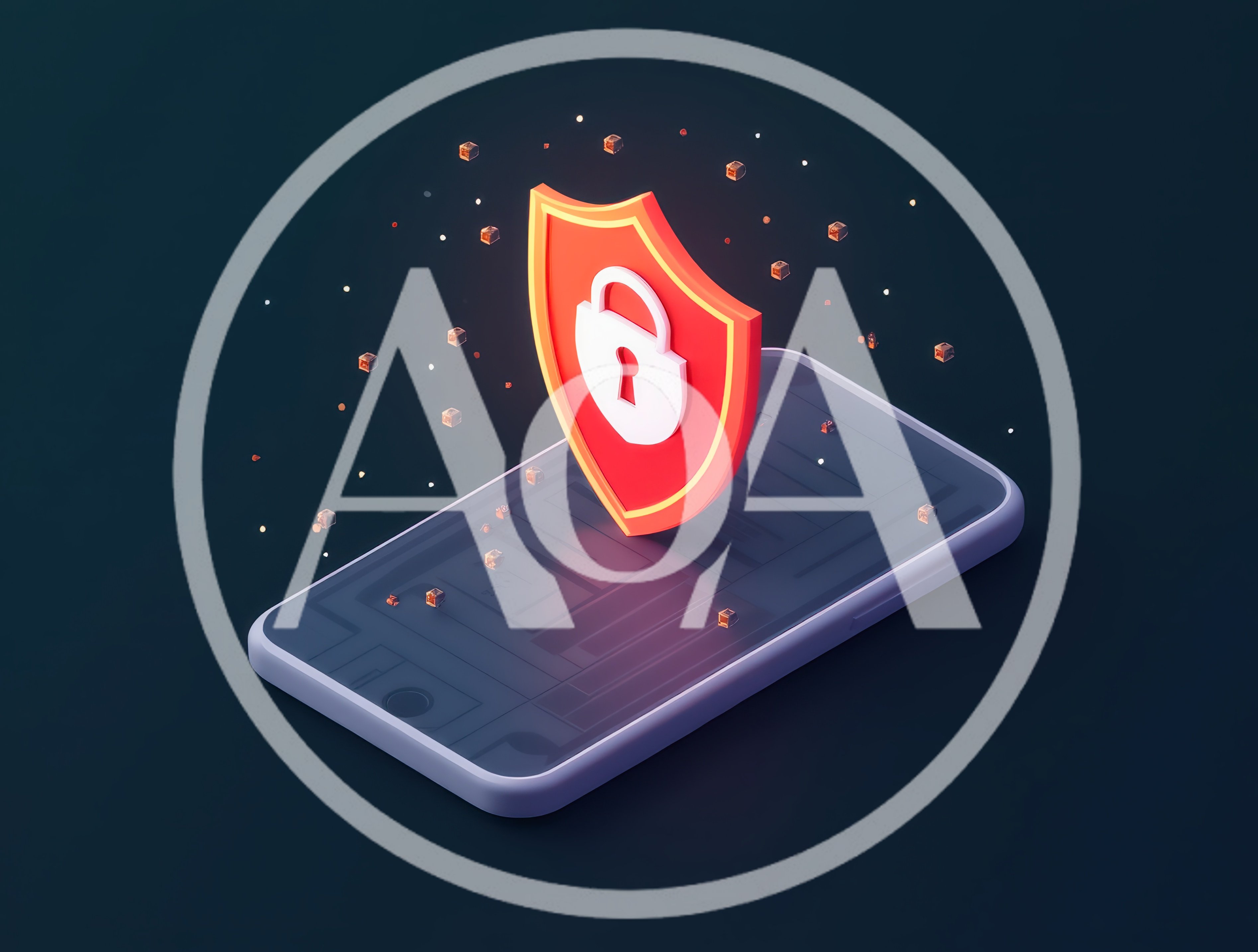 3D Mobile Security Shield Icon on Smartphone