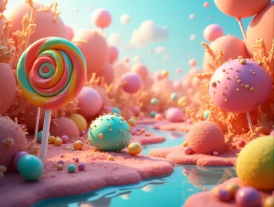 Whimsical Candy Land Landscape With Lollipops And Sweets