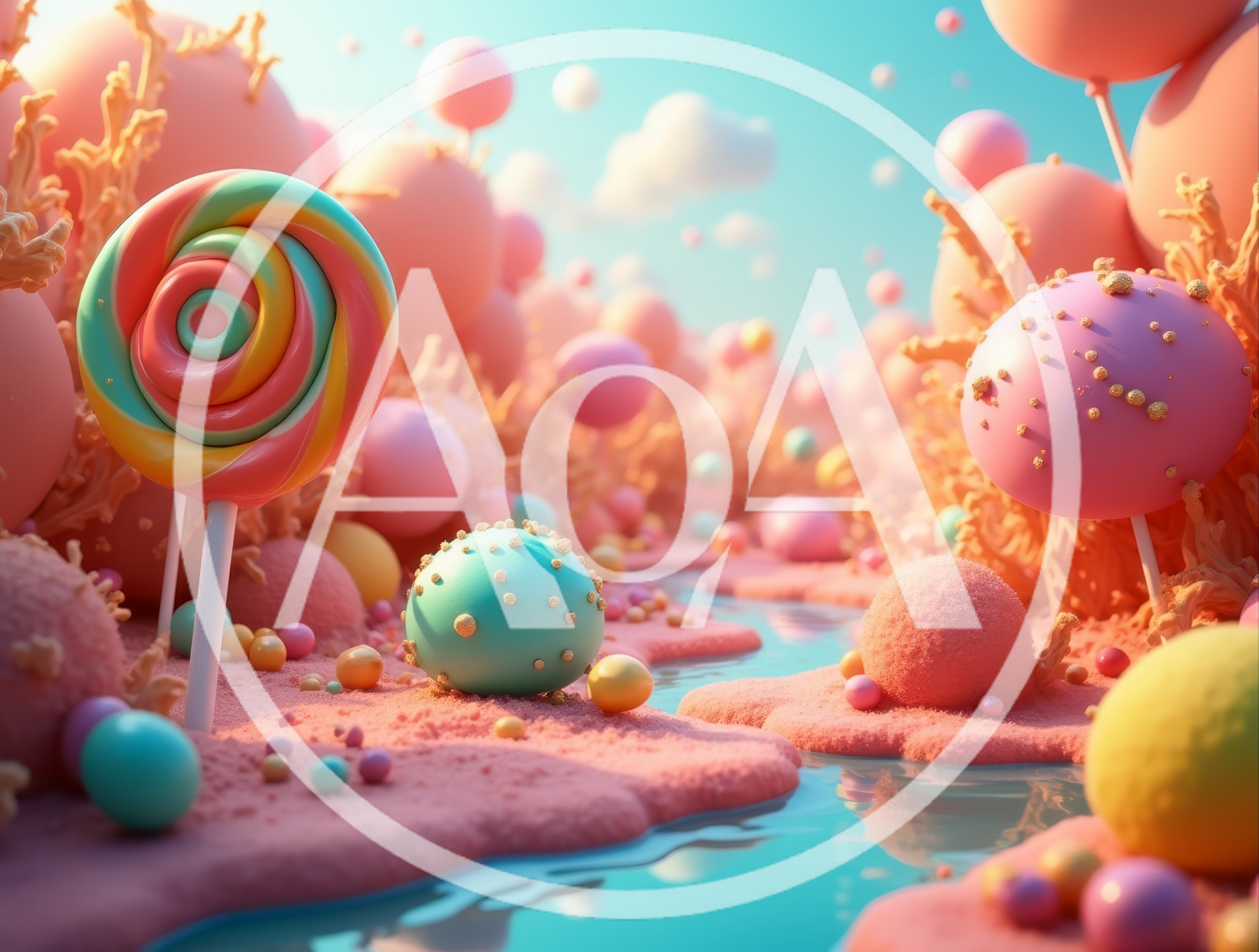Whimsical Candy Land Landscape With Lollipops And Sweets