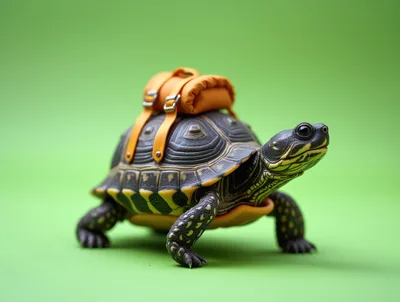 Turtle Wearing A Small Orange Backpack