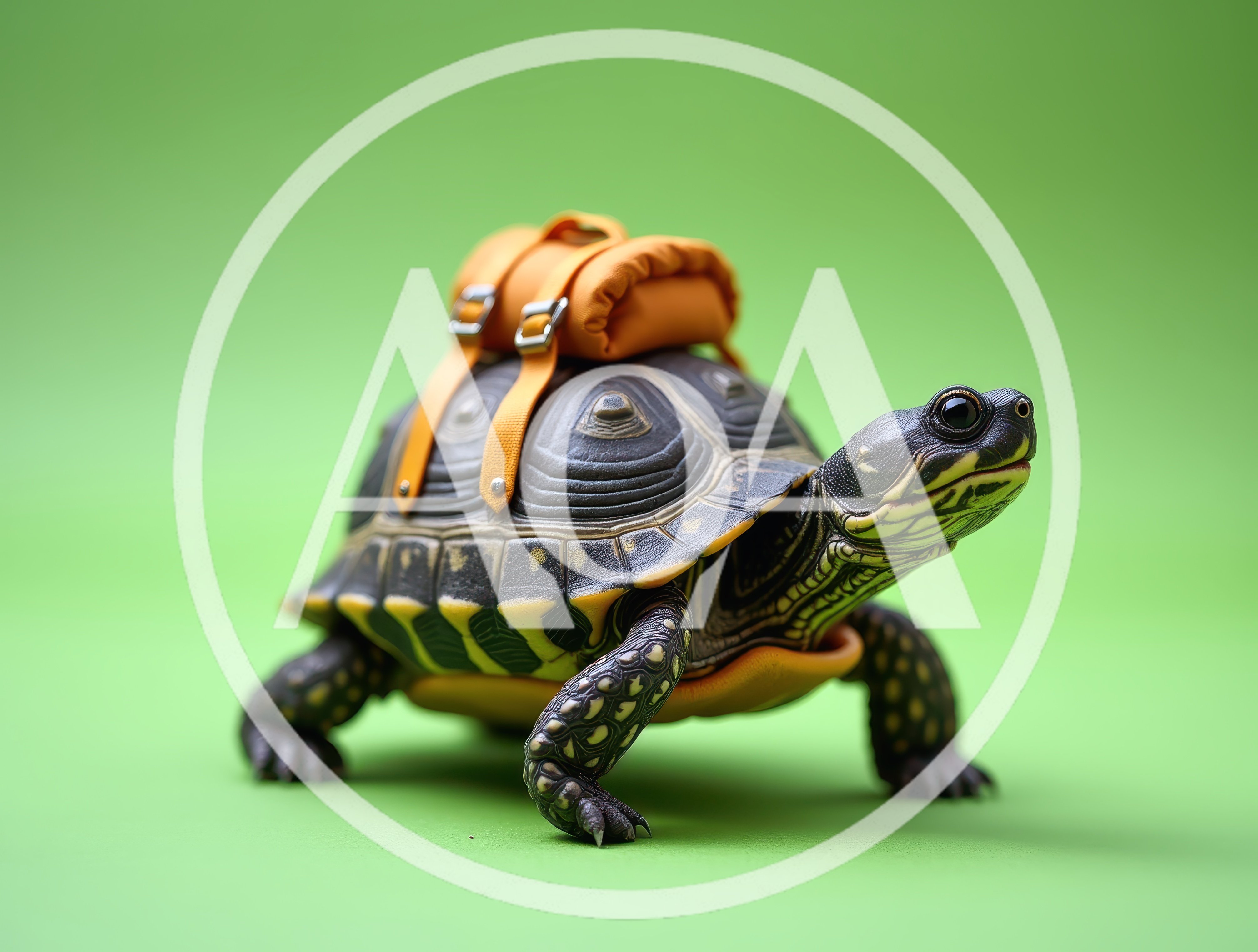 Turtle Wearing A Small Orange Backpack