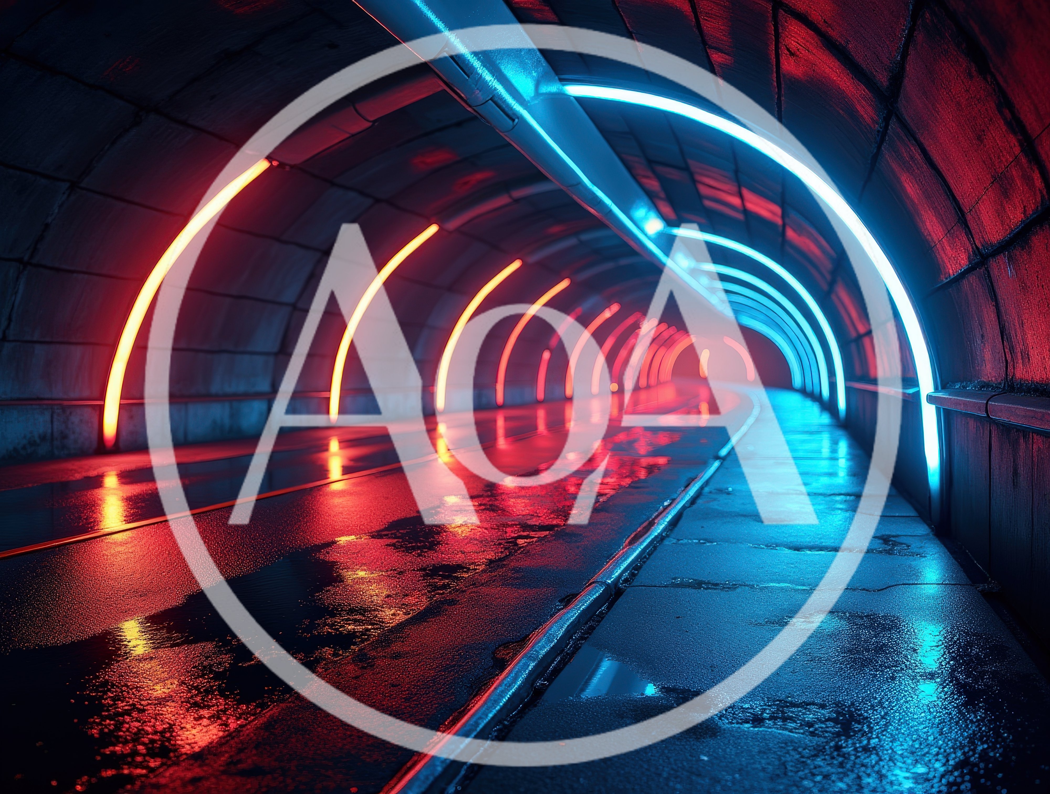 Futuristic Neon Tunnel With Wet Reflective Surface